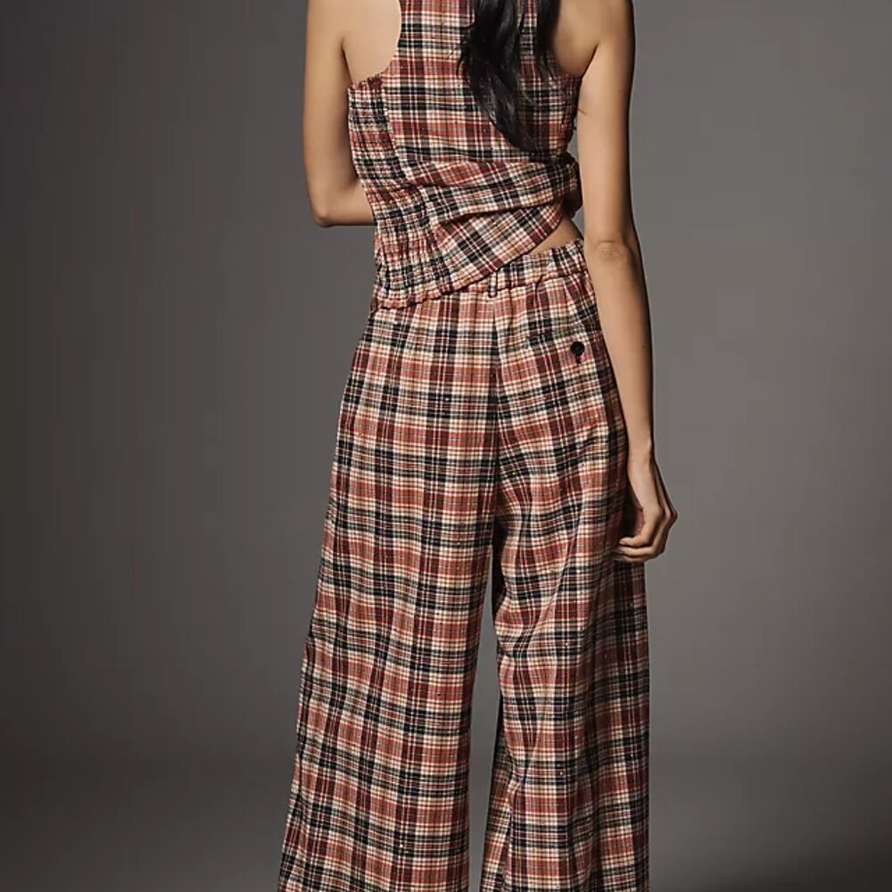 NWT Anthropologie Maeve Plaid Wide-Leg Trousers - Red and Brown - Picture 3 of 5